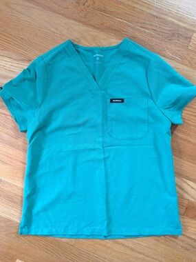 Jaanuu Teal V-Neck Women's Short Sleeve Scrub Top